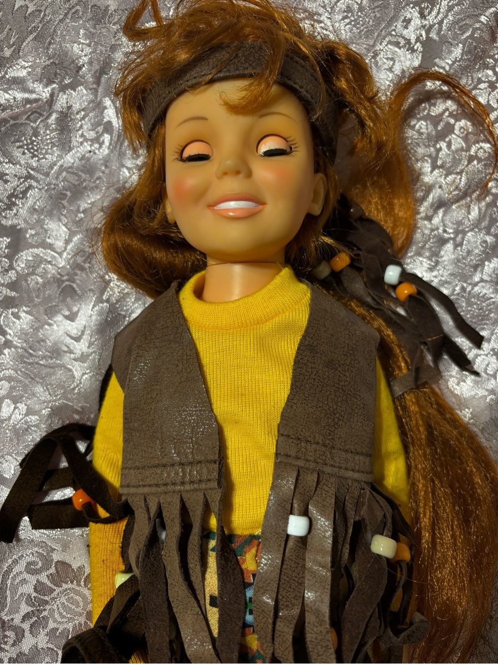 VINTAGE IDEAL 1971 GROW HAIR CRISSY IN handmade faux suede outfit with bag